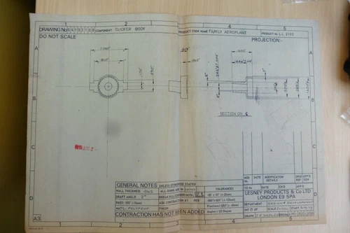PRE PRODUCTION LESNEY MATCHBOX FUNNY FLYER PLANE DESIGN DRAWING CLICKER BODY