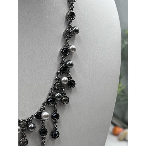 Swarovski Signed Black Crystal and Gray Pearl Bib Statement Necklace - Picture 7 of 15