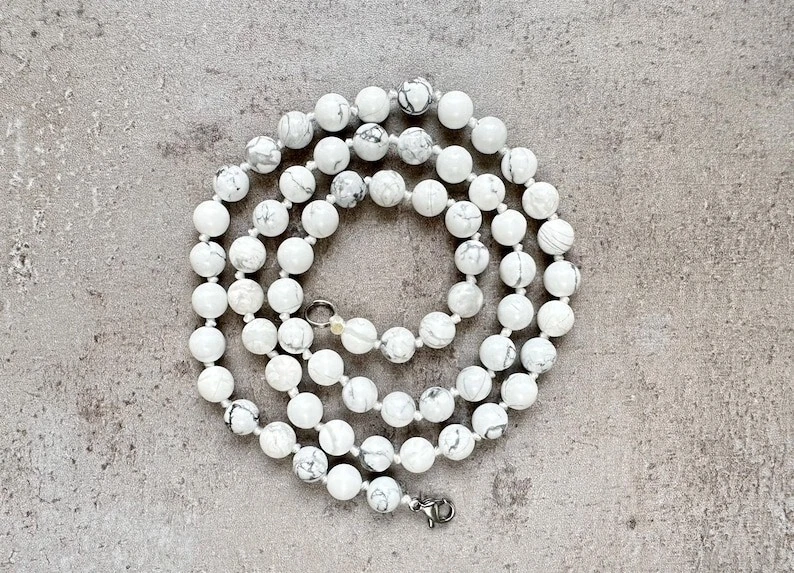 A+ Natürliche weiße Howlith glatte runde Edelstein Perlen Halsketten 24 Zoll ... - Bild 3 von 4