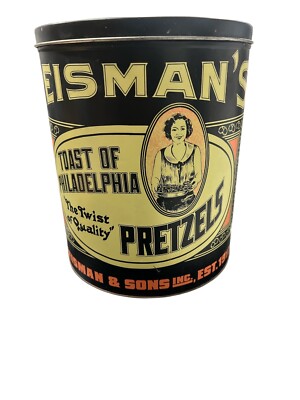 Vintage Reismans & Sons Inc Pretzel Tin 12'' x 10'' Toast of Philadelphia