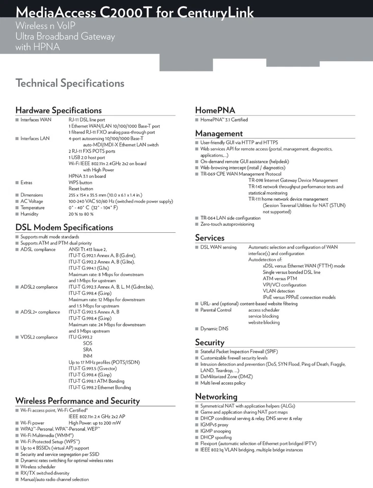 CenturyLink Technicolor C2000T Wireless 802.11N ADSL2+ VDSL Modem Router Combo. - Image 3 of 3