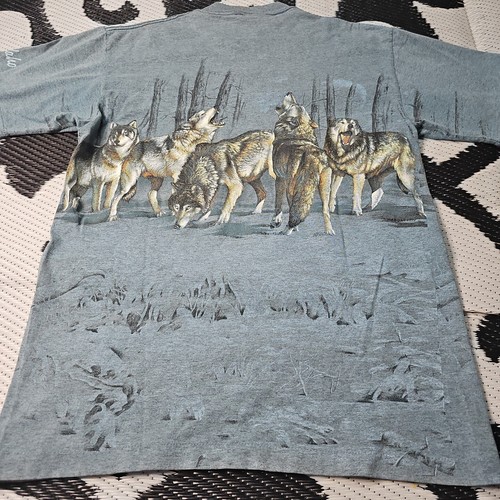 Vtg Signal Wolf Wolves All Over Print Single Stitch Habitat Shirt Medium AOP - Picture 8 of 10