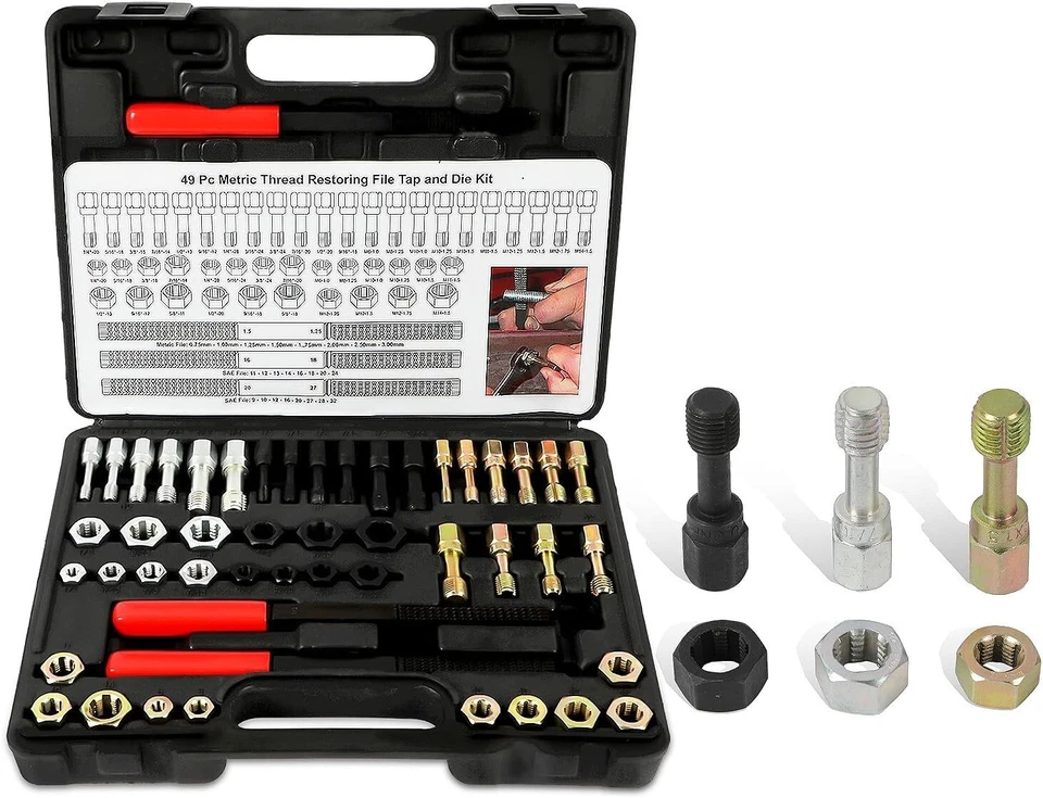 49PC Thread Repair Chaser Kit UNC UNF Metric Thread Restorer Tap and Die Tool - Image 2 of 4