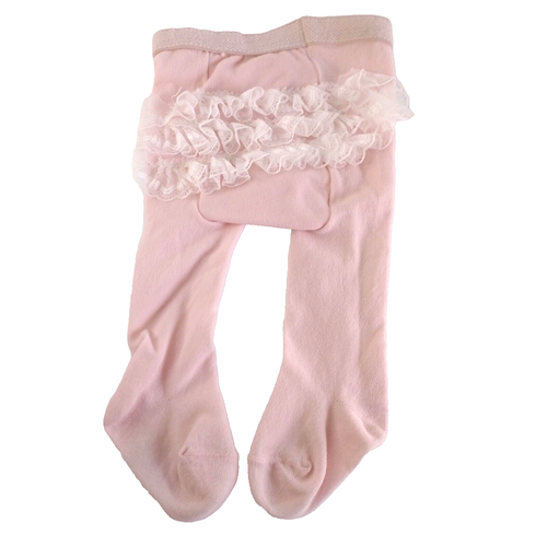 Vintage Pink Tights Lacy Butt Baby Girl Frilly White Lace 0 to 6 Months