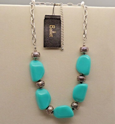 Ballet Silver & Turquoise Blue Color Statement Necklace 16-18'' Adjustable Chain