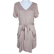Kori Shirt Dress Womens Small Tan Belted Relaxed Fit Knee Length
