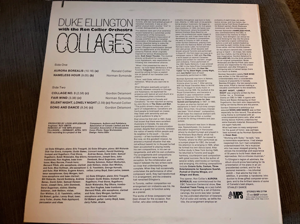 Duke Ellington With The Ron Collier Orchestra - Collages LP NM US 1973 Jazz MPS - Image 2 of 2