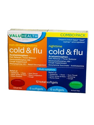 COMBO PACK DAYTIME NIGHTTIME MULTI-SYMPTOM Cold Flu Relief 12 Softgels