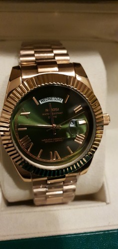 Luxury Rose Gold Day Date Green Chambray Dial Watch. 24Hrs Post UK 🇬🇧 STOCK - Picture 19 of 24