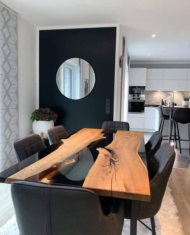 Walnut Wood Black Epoxy Table - Custom Handcrafted Wooden Table, Kitchen Table-image