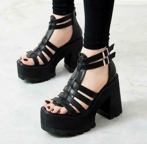 Women's Gladiator Punk Chunky Heels Platform Strap Buckle Open Toe Sandals  Shoes | eBay