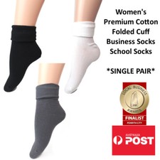Women's Premium Cotton Folded Cuff Dress Socks School Socks SINGLE PAIR