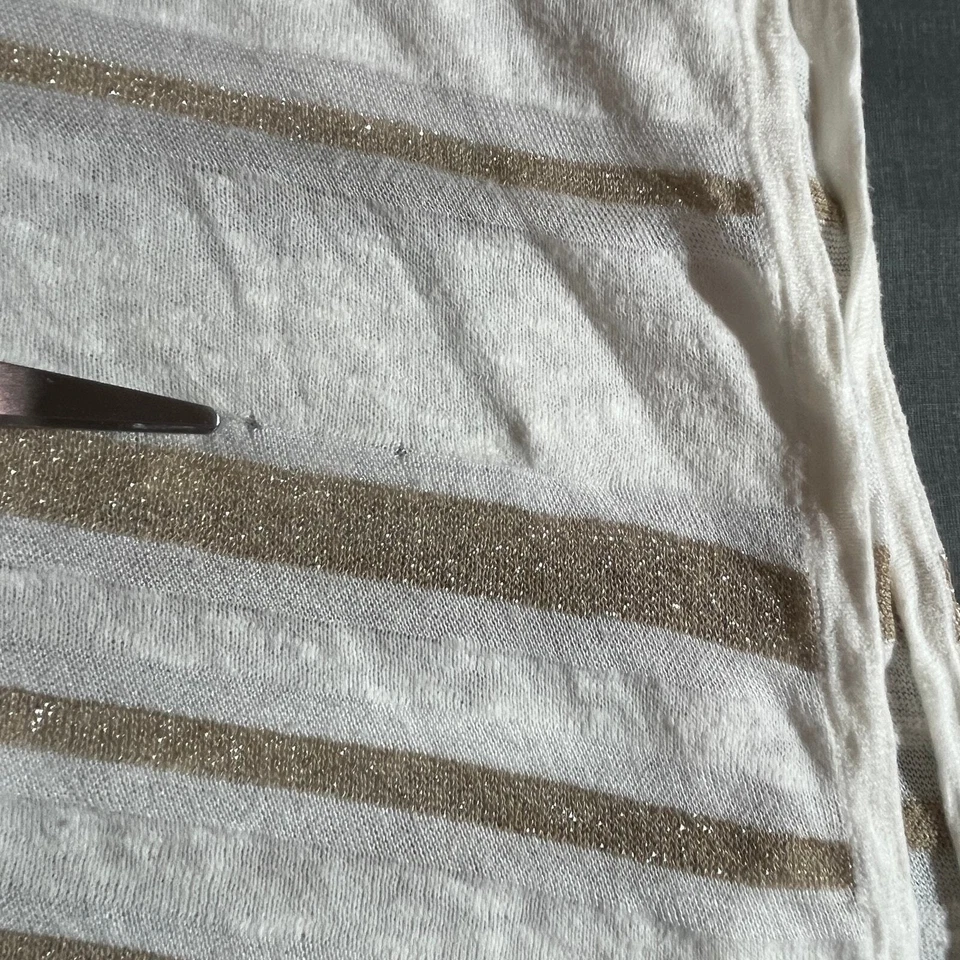 Chico's Tunic Top Womens Size L/XL Cream Striped Metallic Fringe Hem Casual - Image 3 of 4