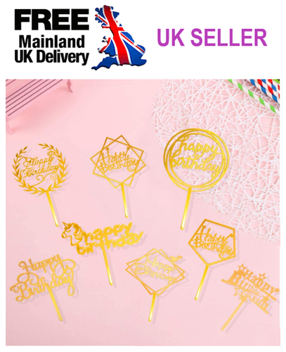 New Happy Birthday Cake Topper Love Acrylic Decoration Gold Silver Black Pink - Picture 2 of 86