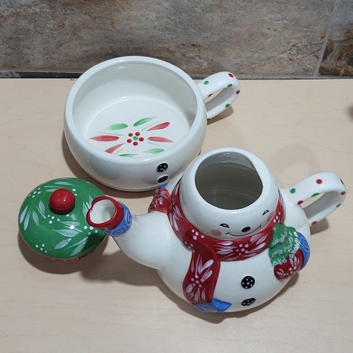 Temptations by Tara Set 3 Pezzi Ceramica Impilabile Pupazzo di Neve Teiera Tazza Tazza - Foto 7 di 11