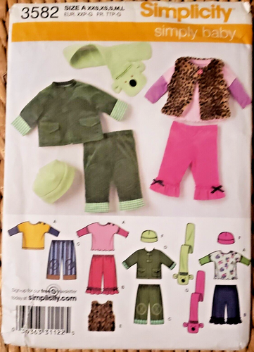 Simplicity Sewing Pattern 3582 Baby Sizes XXS to L Pants Jacket Vest UNCUT 2007