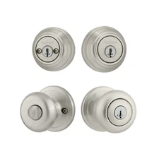 Kwikset Juno Satin Nickel Exterior Knob & Double Cylinder Deadbolt Combo NEW 5A