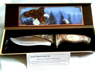 Fixed Blade 11'' Knife Maxam Eagle Head Handle With Storage Box Collectible Gift