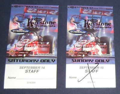 Lot Of 2 2002 Maple Grove Raceway NHRA Keystone Nationals Staff Tickets
