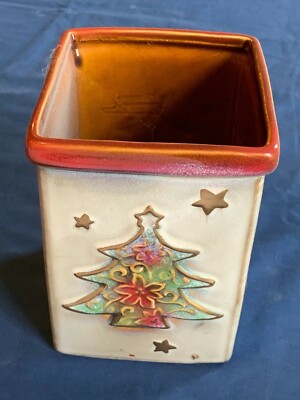Tall Square Holiday Glazed Planter Pot