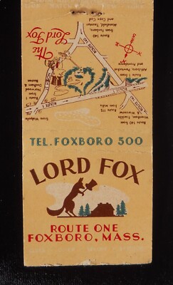 1940s? DISPLAY MATCH Lord Fox Built in 1937 Luncheon Tea Dinner Rt. 1 Foxboro MA