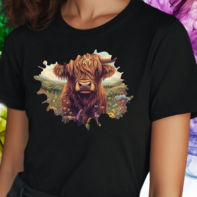 T-Shirt Frauen Hochlandrind Motiv Baumwolle Größe S bis 3XL