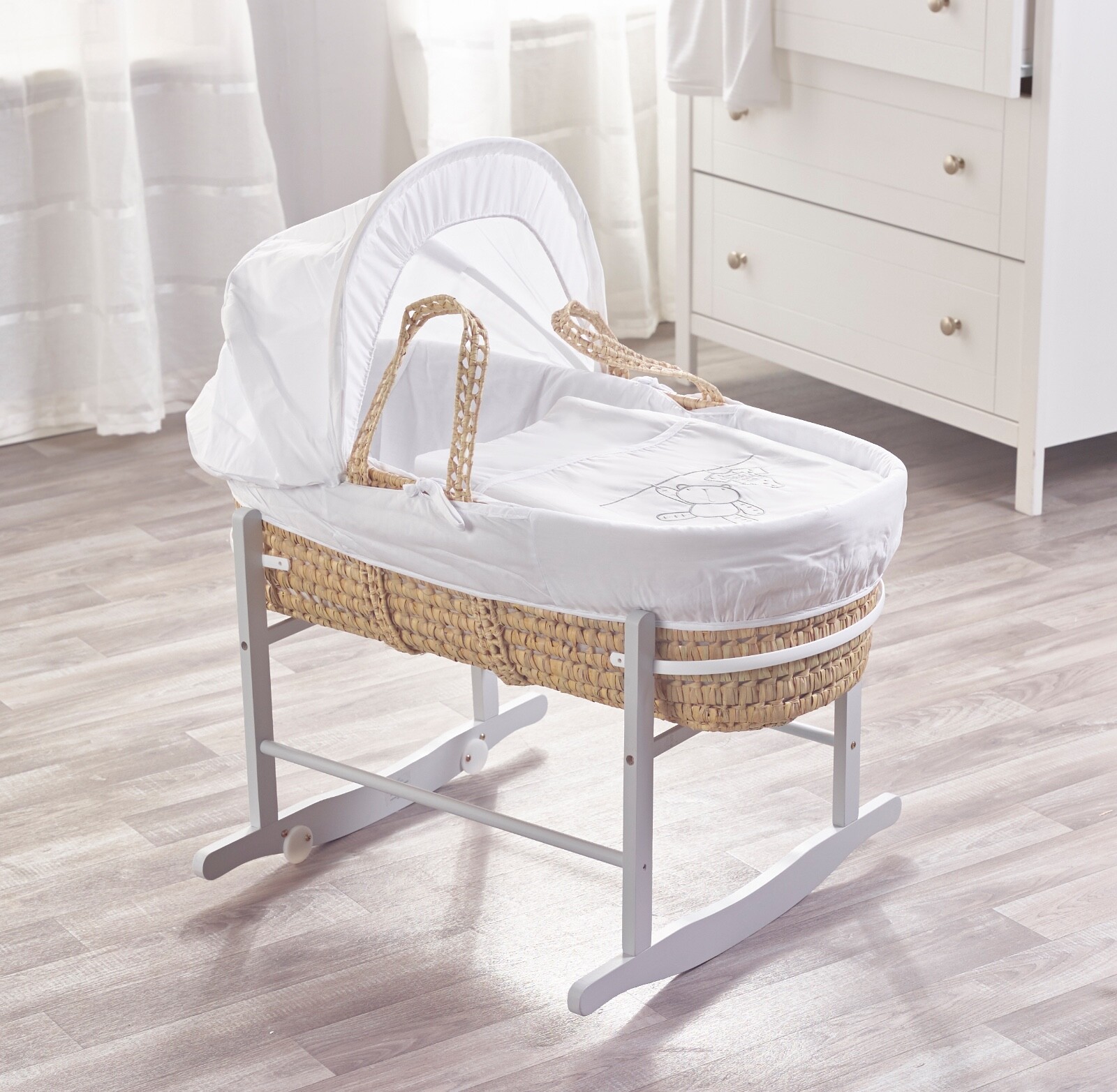 grey rocking moses basket