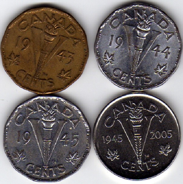 Canada set of Complete VICTORY NICKELS 1943, 1944, 1945 & 2005