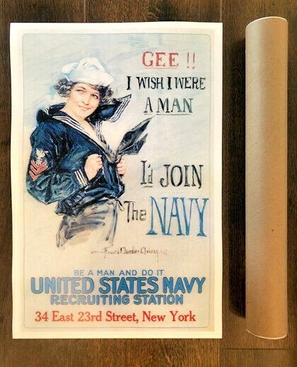 Vintage Navy Recruiting Poster, Gee!! I wish I were a man, I'd Join the Navy! - Image 2 of 2