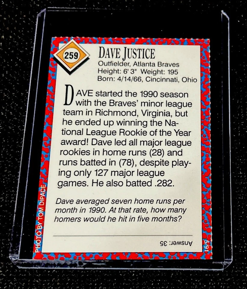 David Justice Rookie Raro 1991 Sports Illustrated SI para Niños Bravos Dave Casi Nuevo+ Foto 2 de 2
