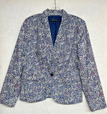 TALBOTS Navy Ditsy Floral Print, Cotton Blazer Sz 8, Preppy, Career, Casual, EUC