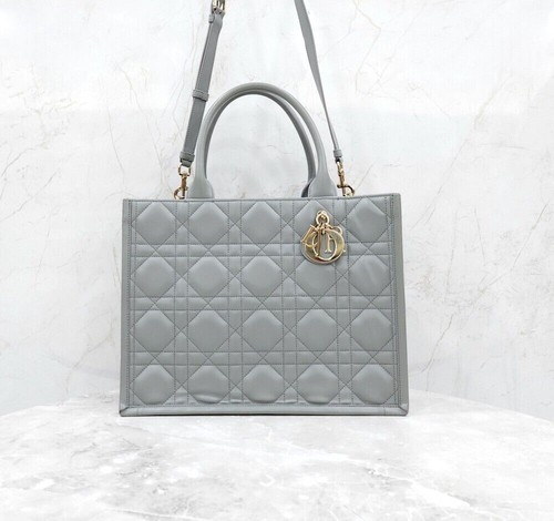 Dior Leather Book Tote Medium Stone Grey Macro Cannage M1324OWHP 156003916