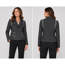 Banana Republic Womens Black White Tweed Moto Jacket Asymmetrical Zip Size 8