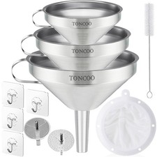 3 Pack Stainless Steel Funnels for Kitchen Use, Food Grade Cooking Funnel wit...