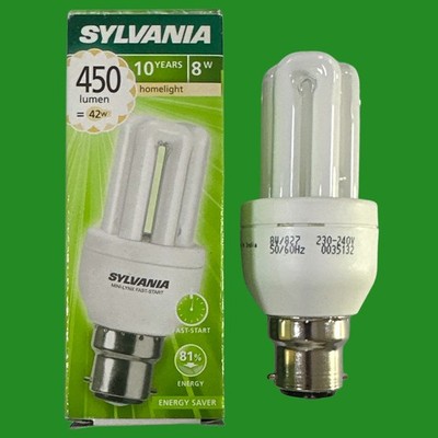 8W (=42W) Sylvania CFL Mini Stick Glühbirne Low Energy Energiespar BC B22 Lampe