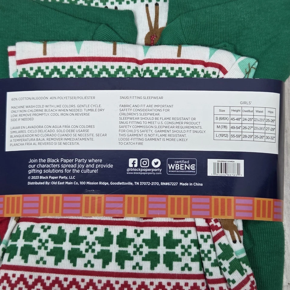 Black Paper Party Girls Pajamas Christmas Graphic Snug Multicolor Size L 10-12 - Image 4 of 4
