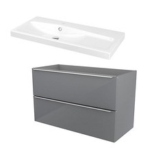 Grey Bathroom Vanity Unit Basin Set Wall Mounted 1004mm Modern Storage UK Suite