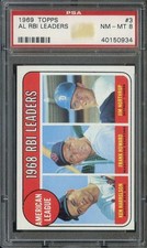 1969 TOPPS #3 KEN HARRELSON/FRANK HOWARD/JIM NORTHRUP PSA 8 AL RBI  *B69003