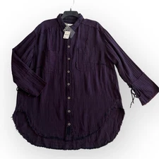 We The Free People Venice Linen Button Down Shirt Women’s Large Oversized Boho