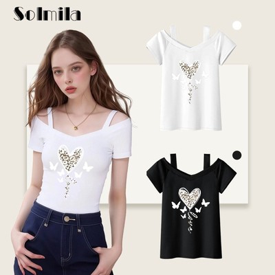Strand Urlaub Schulterfreies Oberteil Korean Style Shirt Kurzarm T-Shirt