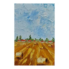 Tuscany Sheaves 1 Original Painting Semi-abstract Rural Red Roofs Handmade 6x4