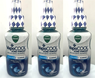 3x Vicks Vapocool Winterfrost Sore Throat Numbing Spray Medicine 6 oz.