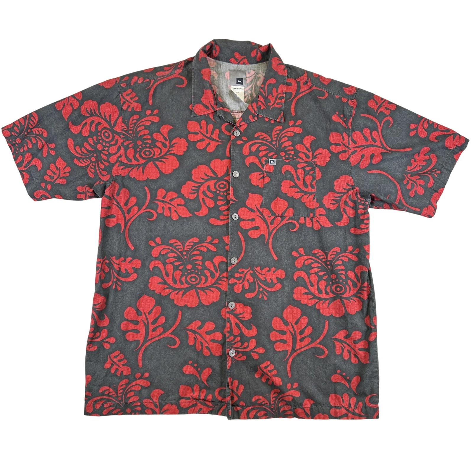Quiksilver Shirt Mens XL Hawaiian Aloha Floral Button Up Y2K