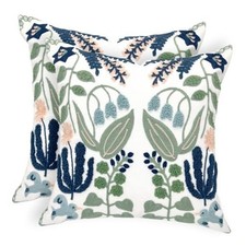 Spring Floral Embroidered Decorative Throw 18" x 18" Pack of 2 - Blue Green