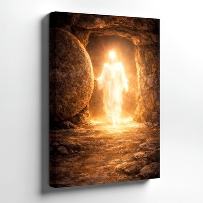 Wall Art Glowing Risen Figure Empty Tomb Religious Cave Home Modern Room Decor