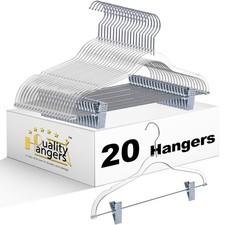 Clear Plastic Pants Hangers with Clips 20 Pack | 16.5 inch x 9.5 inch, 