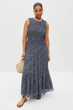 Michael Michael Kors- Women’s Blue Floral Smocked Midi Dress, Sz XS (A1)