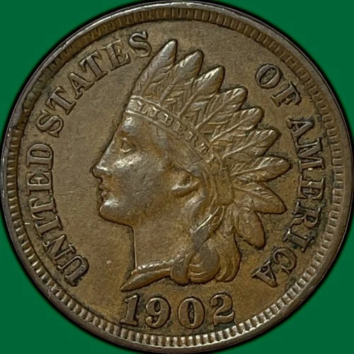 1902 Indian Head Cent Almost Uncirculated AU Coin #35259