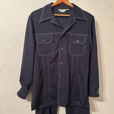 Vtg 70s Distinctive Sportswear Men's 42 Large Blue Leisure Suit Jacket Pants