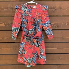 Kid’s Ulla Johnson Kimaya Abstract Belted Tie Waist Ruffle A-Line Shift Dress 4Y